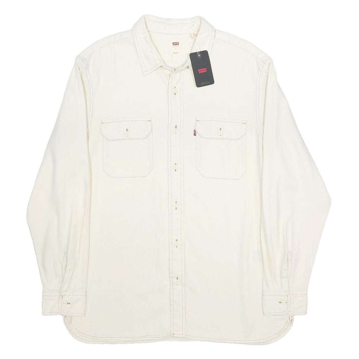 LEVI'S Mens White Cotton Shirt L Button Pocket Casual Workwear