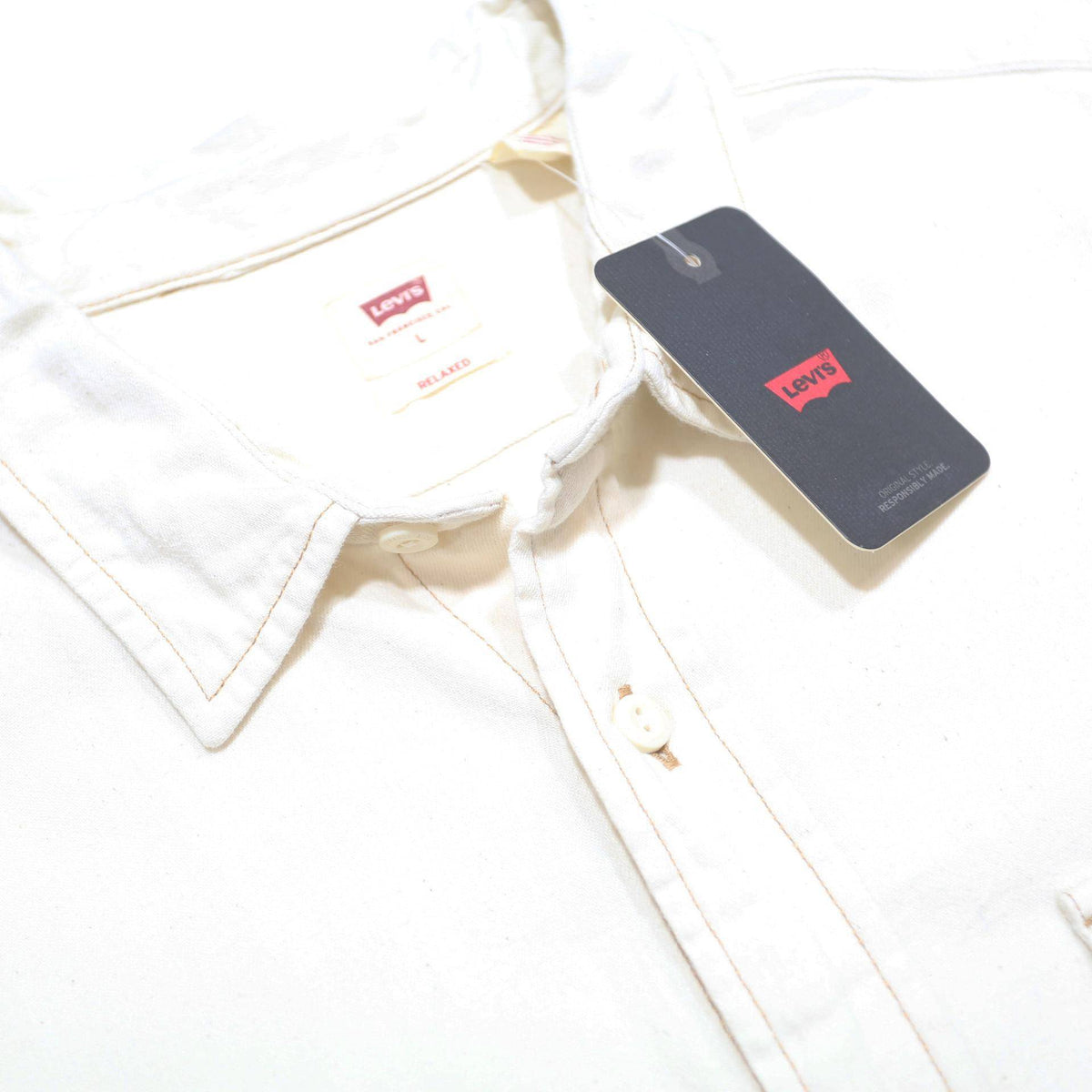 LEVI'S Mens White Cotton Shirt L Button Pocket Casual Workwear