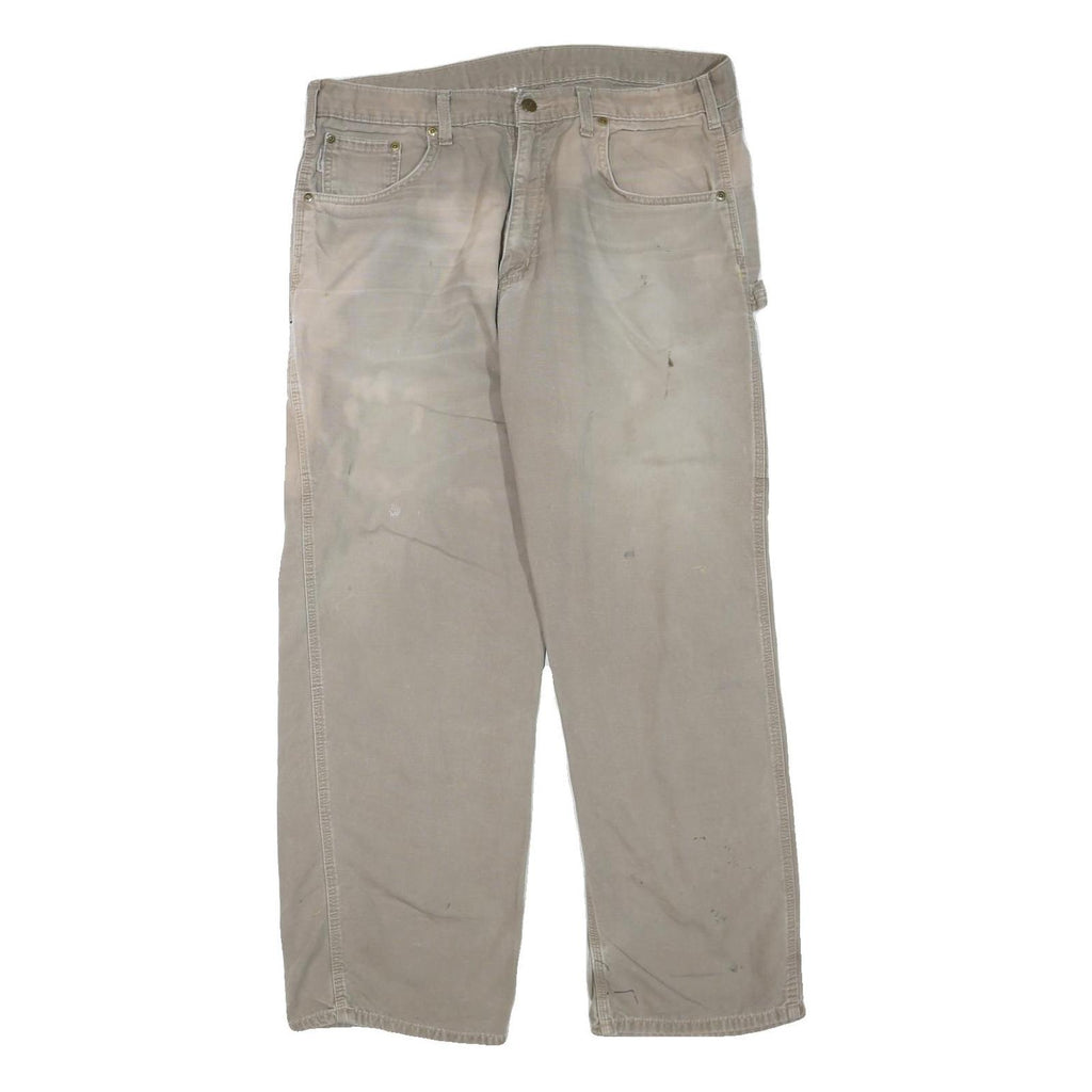 CARHARTT Mens Cotton Blend Beige Regular Fit Straight Leg Trousers W38 L32