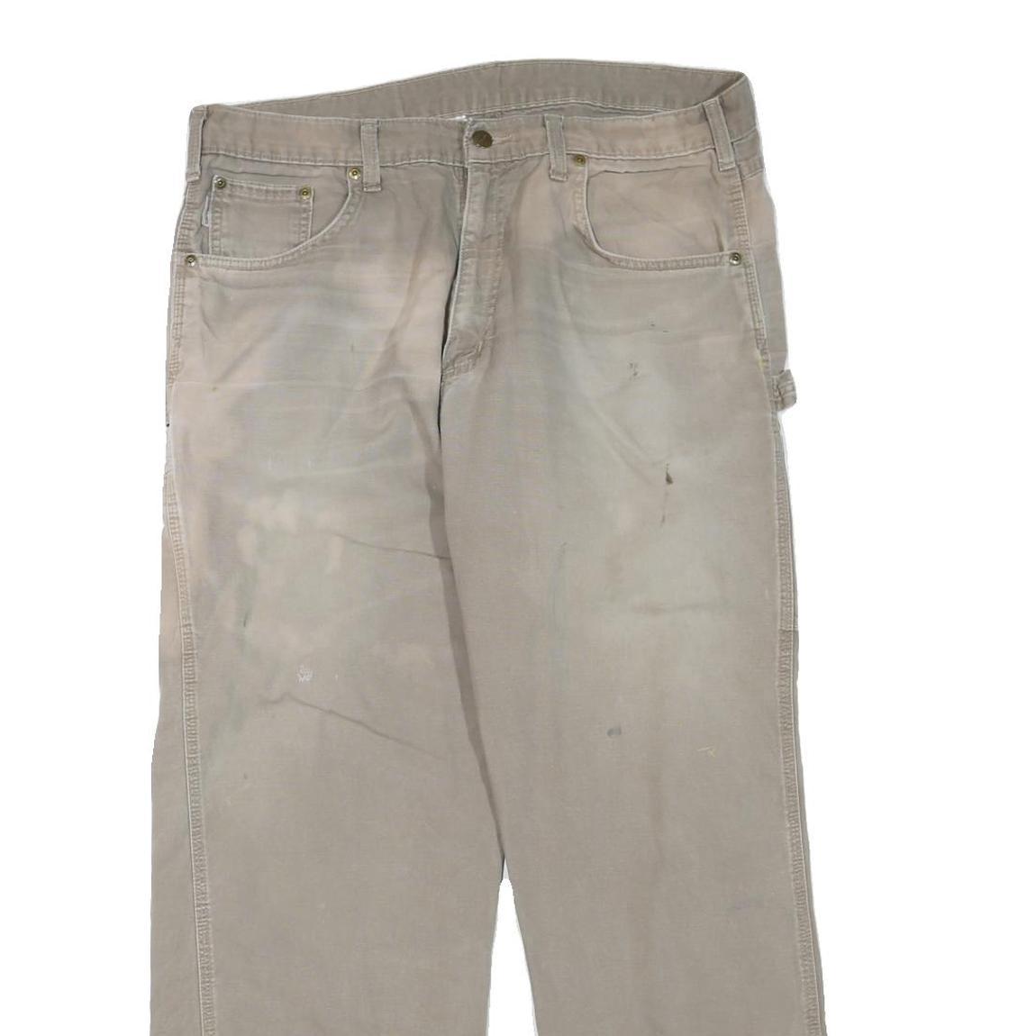 CARHARTT Mens Cotton Blend Beige Regular Fit Straight Leg Trousers W38 L32