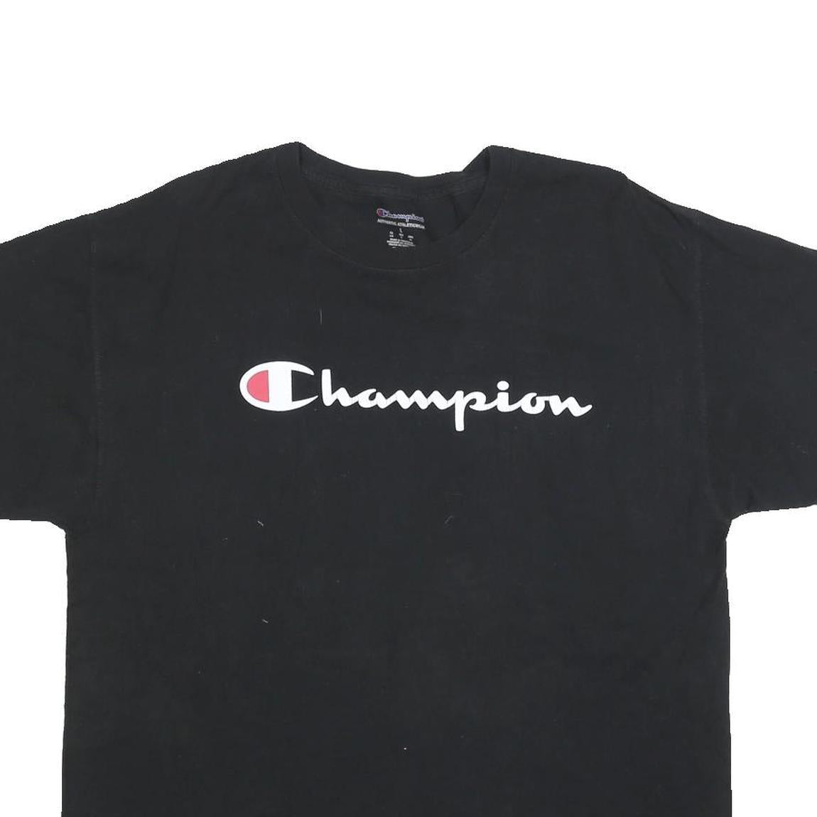 CHAMPION Mens Black L Short Sleeve Crew Neck Logo Cotton Blend T-Shirt