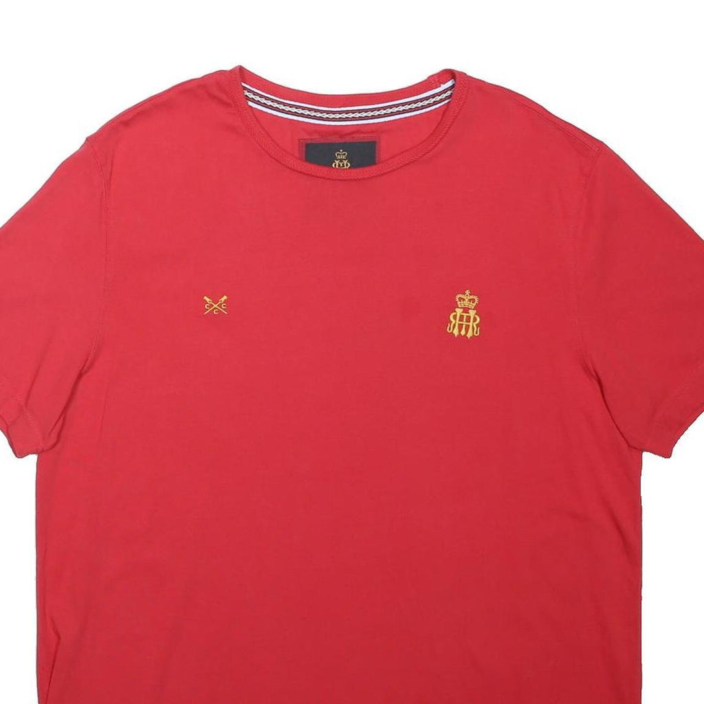 CREW CLOTHING Mens Red XL T-Shirt Short Sleeve Crew Neck Small Gold Logos