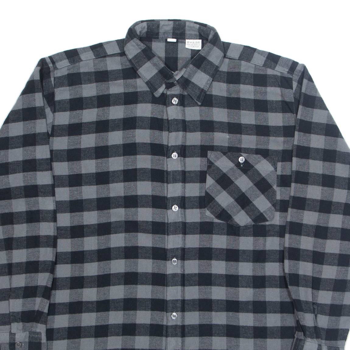 Mens Shirt Grey Check Long Sleeve L