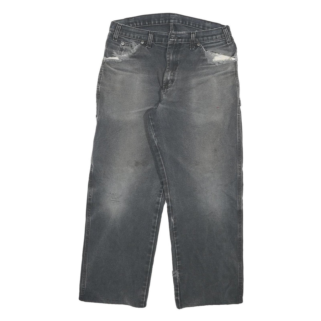 DICKIES Mens Jeans Black Relaxed Straight Denim Medium W30 L26 Distressed Ripped