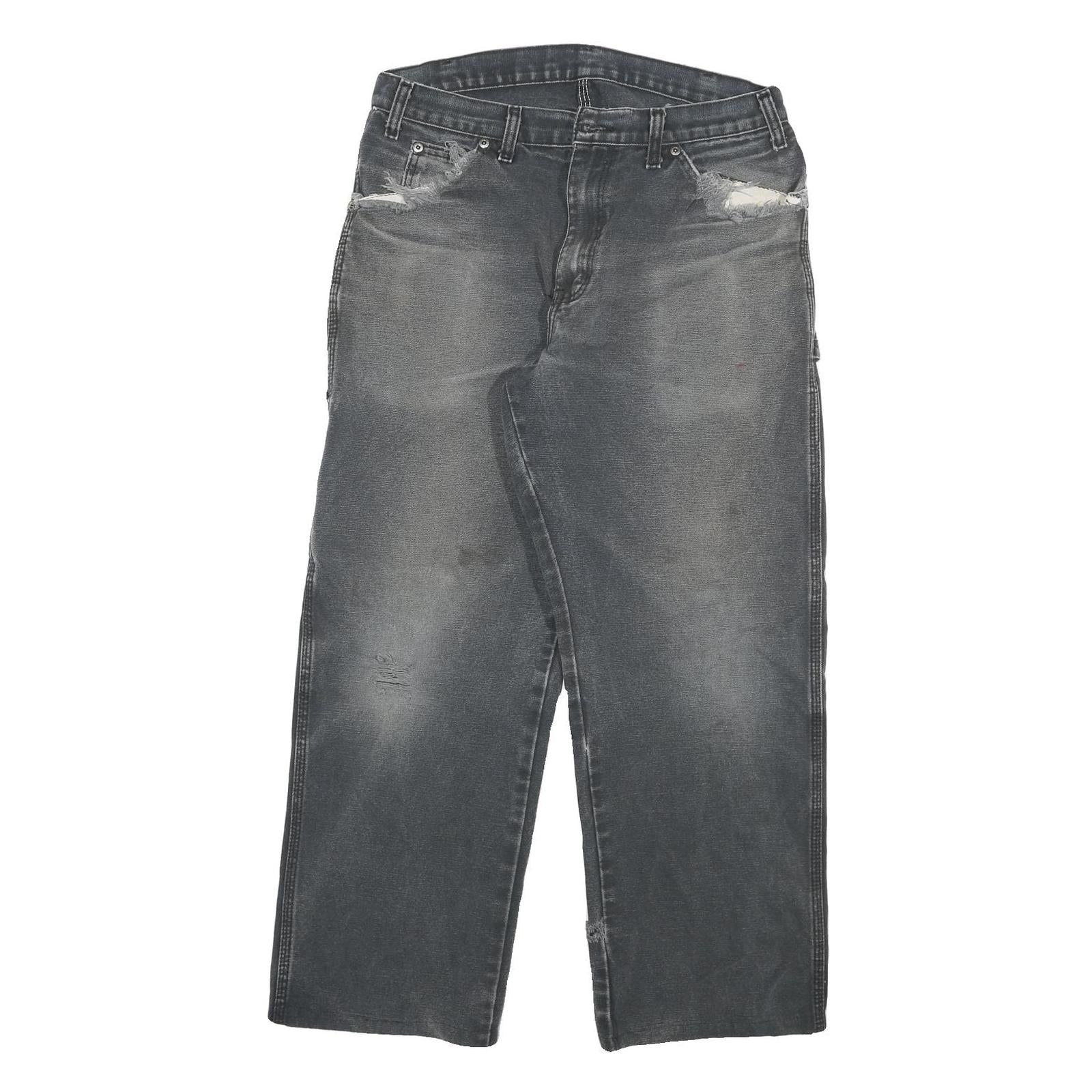 DICKIES Mens Jeans Black Relaxed Straight Denim Medium W30 L26 Distressed Ripped