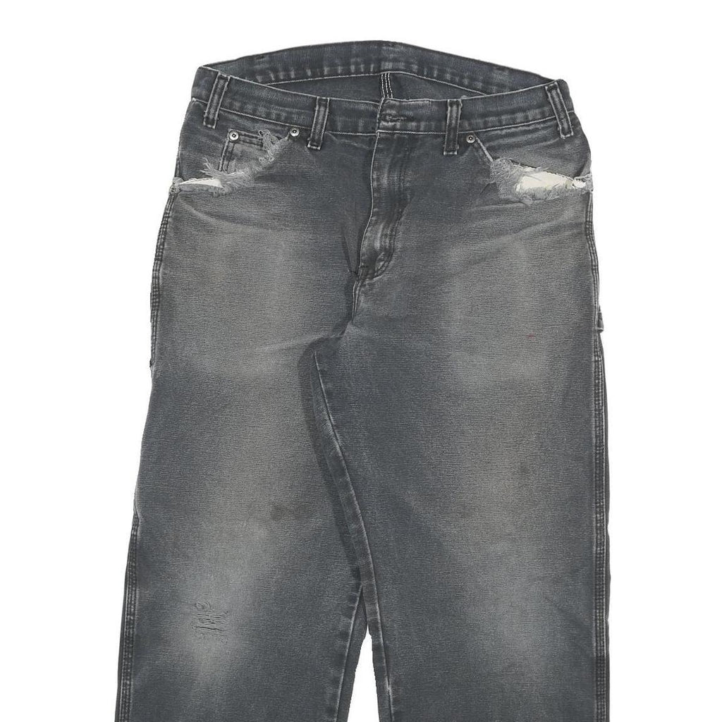 DICKIES Mens Jeans Black Relaxed Straight Denim Medium W30 L26 Distressed Ripped