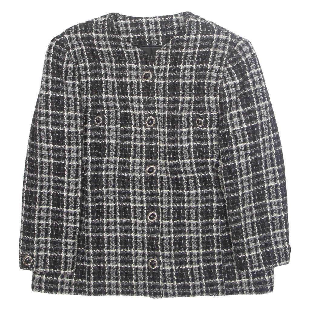 Womens Blazer Jacket White Wool Plaid M