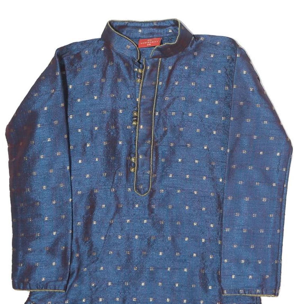 VASTRAMAY Womens Blue Printed Top Long Sleeve Button Neck L Elegant