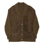 Mens Brown Wool Blend Button Jacket L Knit Panelled Plain Long Sleeve Casual