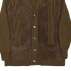 Mens Brown Wool Blend Button Jacket L Knit Panelled Plain Long Sleeve Casual