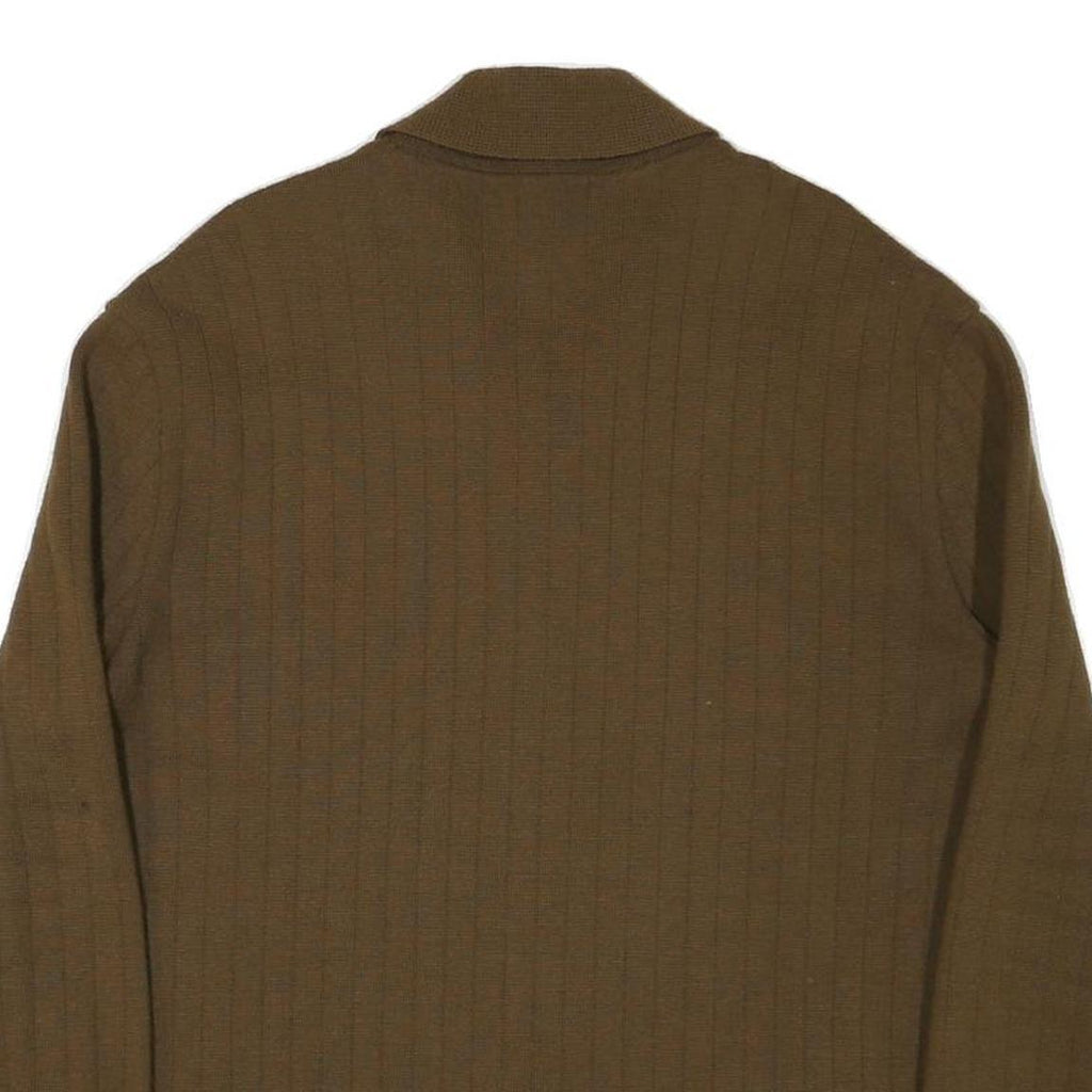 Mens Brown Wool Blend Button Jacket L Knit Panelled Plain Long Sleeve Casual