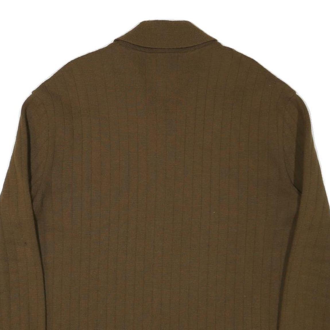Mens Brown Wool Blend Button Jacket L Knit Panelled Plain Long Sleeve Casual