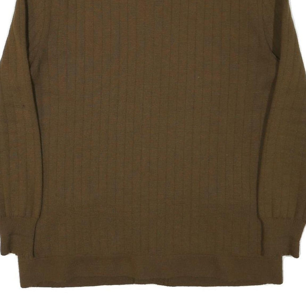 Mens Brown Wool Blend Button Jacket L Knit Panelled Plain Long Sleeve Casual