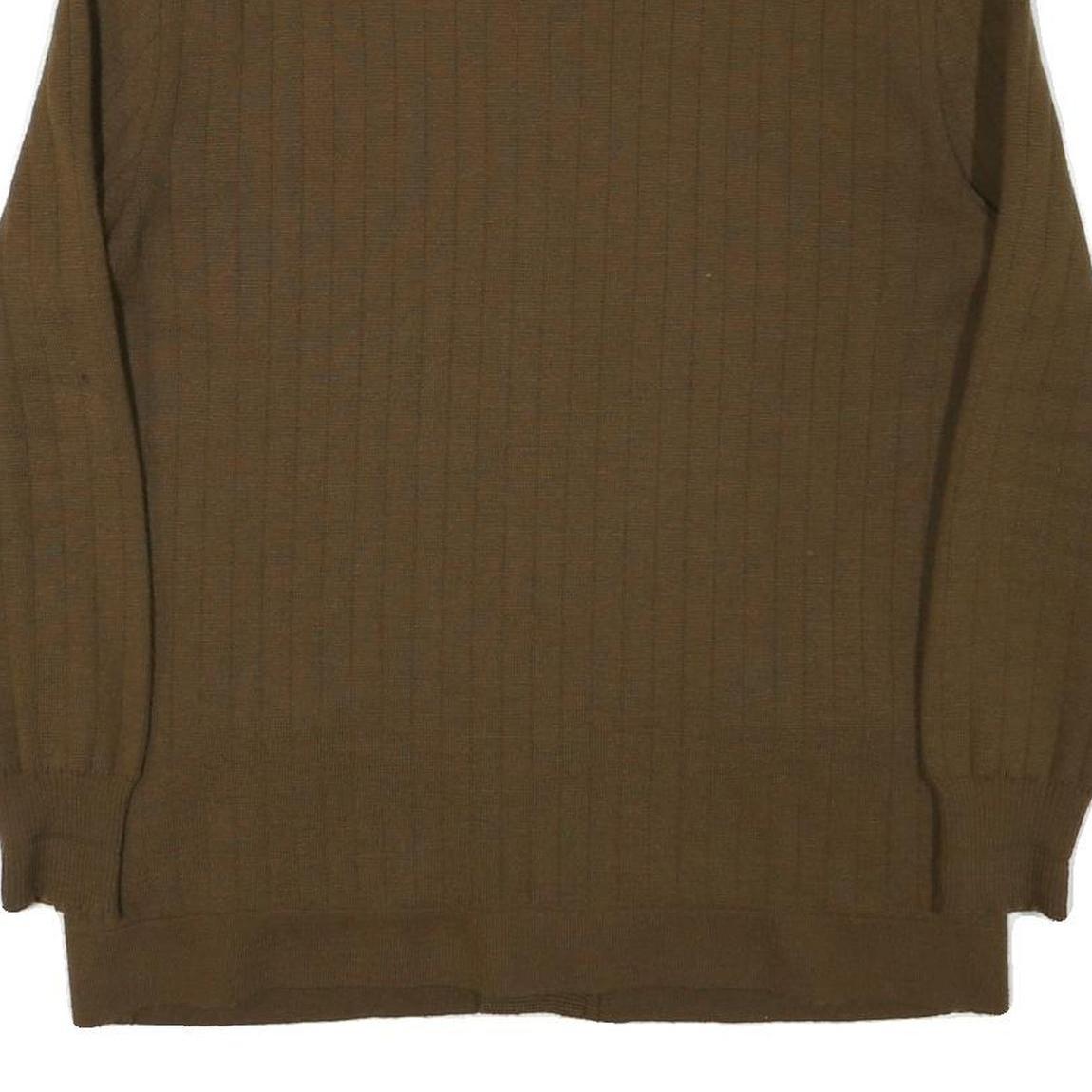 Mens Brown Wool Blend Button Jacket L Knit Panelled Plain Long Sleeve Casual