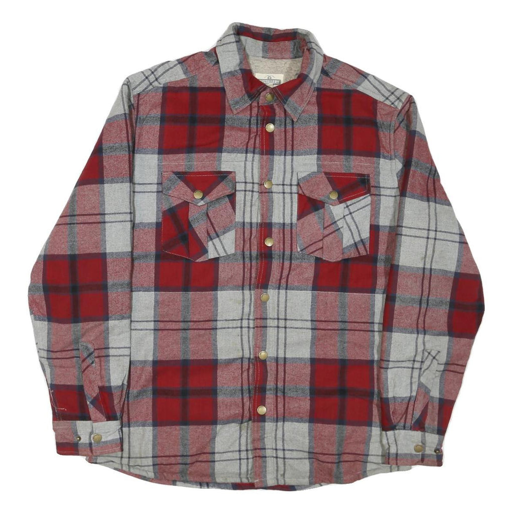 DISTILLERY Mens Red & Grey Check Shirt L Cotton Blend Long Sleeve Button Shirt
