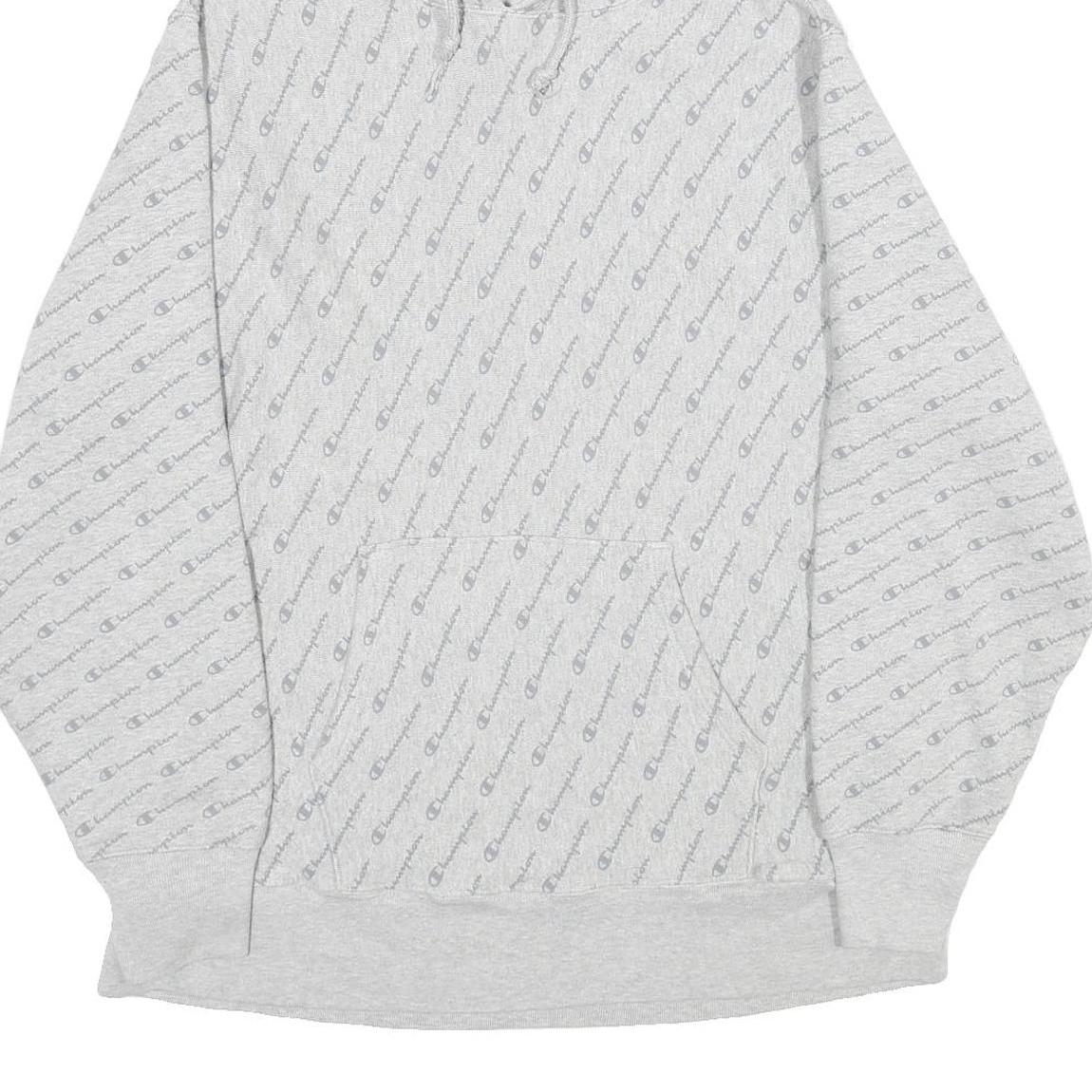 CHAMPION REVERSE WEAVE Mens Grey All Over Logo Print Pullover Hoodie XL