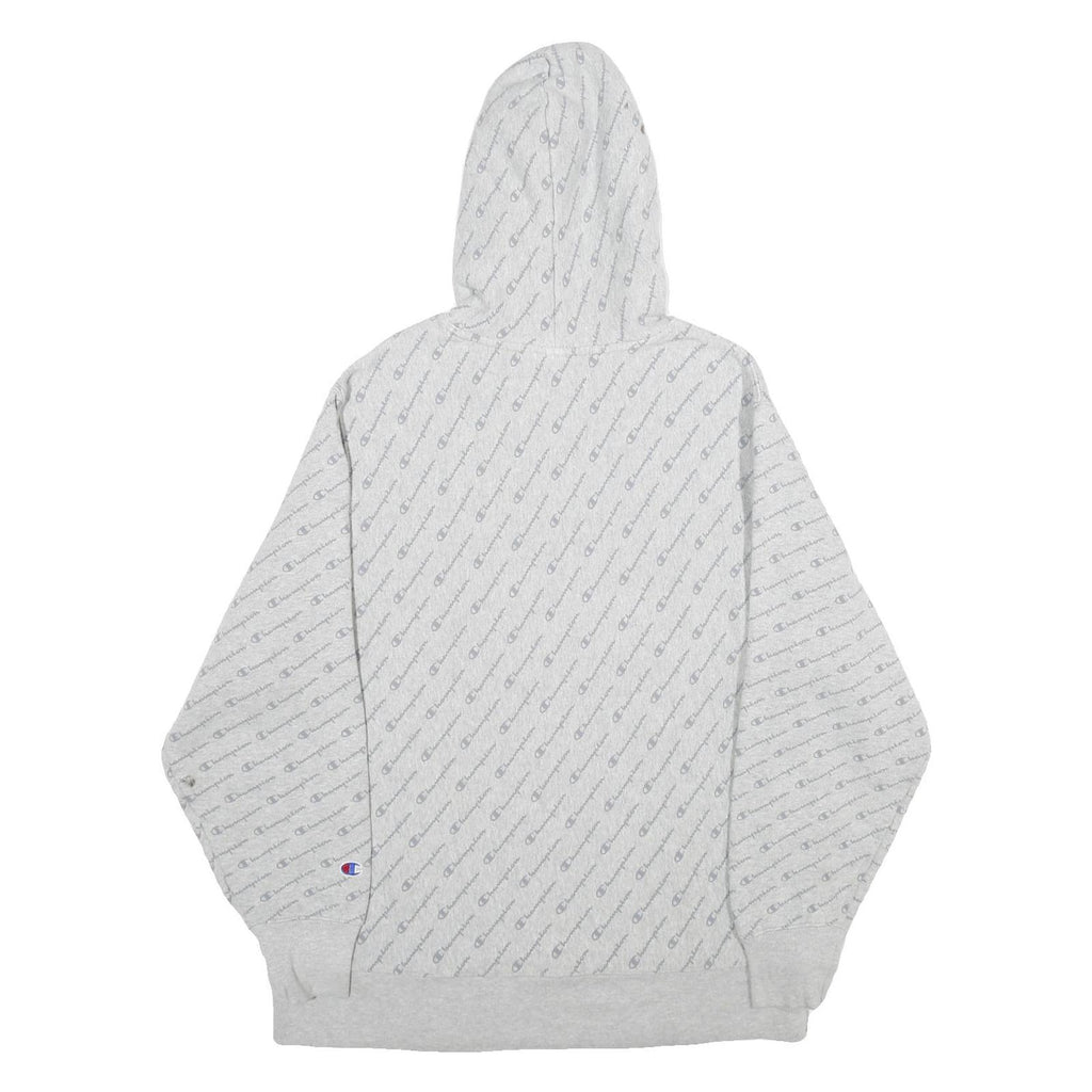 CHAMPION REVERSE WEAVE Mens Grey All Over Logo Print Pullover Hoodie XL