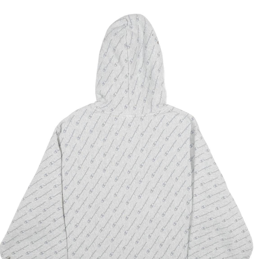 CHAMPION REVERSE WEAVE Mens Grey All Over Logo Print Pullover Hoodie XL
