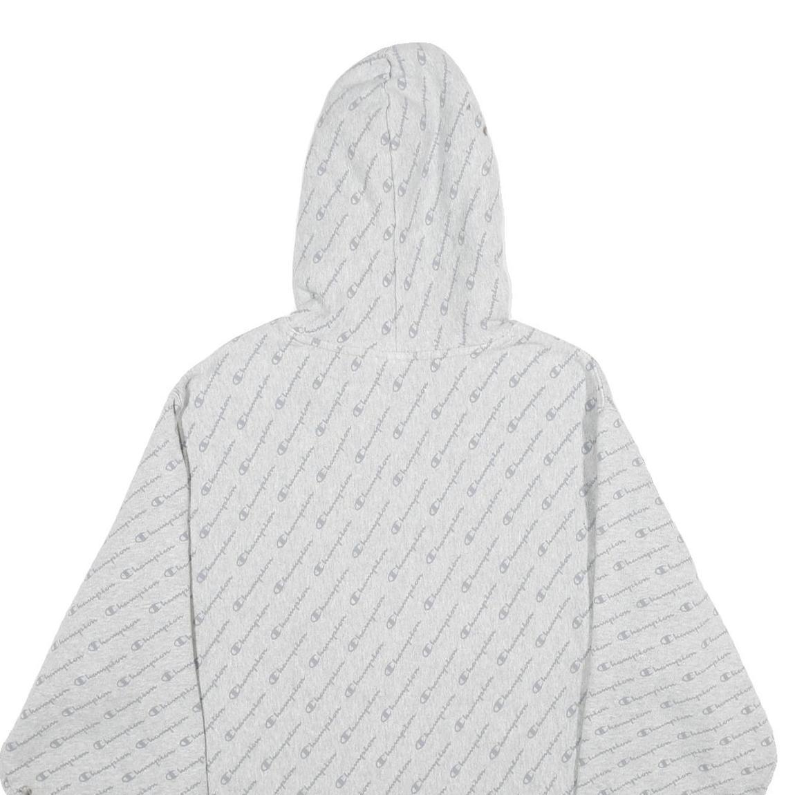 CHAMPION REVERSE WEAVE Mens Grey All Over Logo Print Pullover Hoodie XL