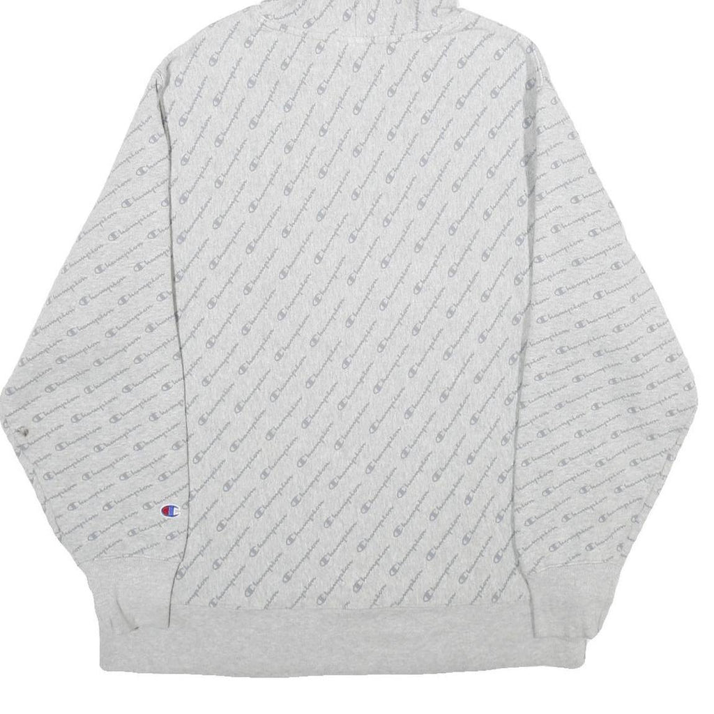 CHAMPION REVERSE WEAVE Mens Grey All Over Logo Print Pullover Hoodie XL
