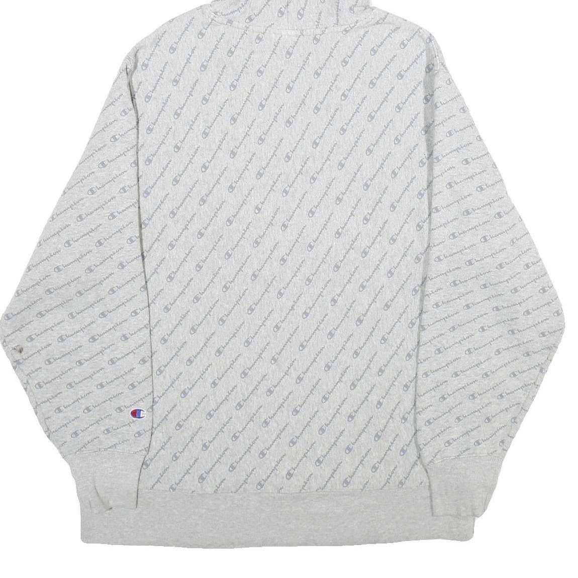 CHAMPION REVERSE WEAVE Mens Grey All Over Logo Print Pullover Hoodie XL