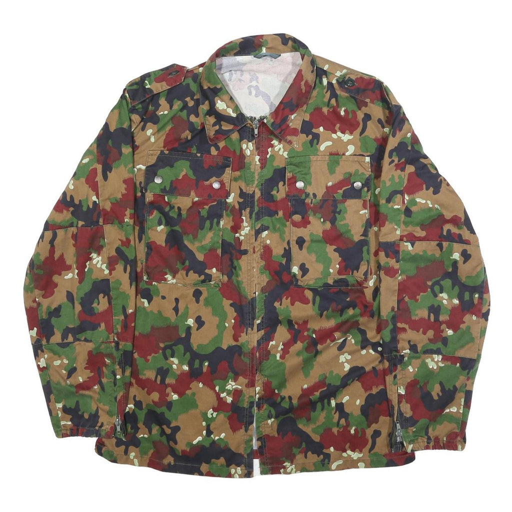 Mens Green Brown Camouflage Zip Jacket M Cotton Blend Military Style Outdoor