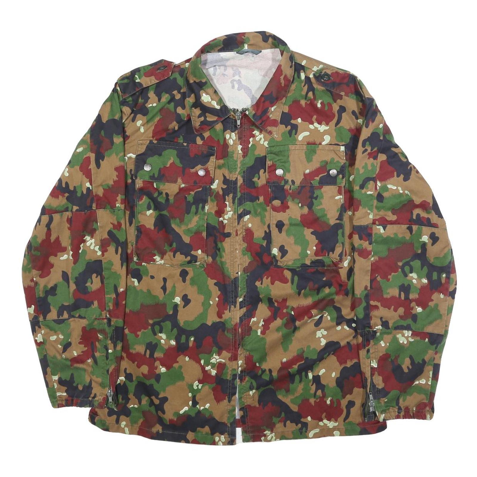 Mens Green Brown Camouflage Zip Jacket M Cotton Blend Military Style Outdoor