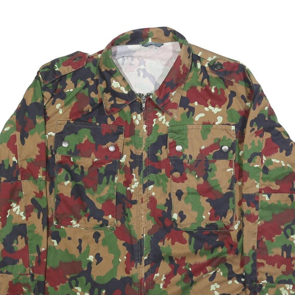 Mens Green Brown Camouflage Zip Jacket M Cotton Blend Military Style Outdoor