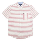 TOMMY HILFIGER Mens White & Pink Striped Shirt M Casual Cotton Blend Short