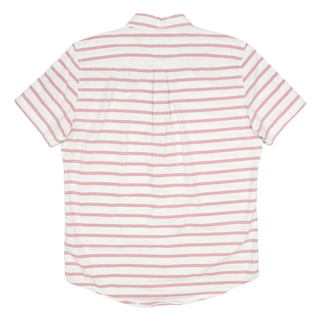 TOMMY HILFIGER Mens White & Pink Striped Shirt M Casual Cotton Blend Short