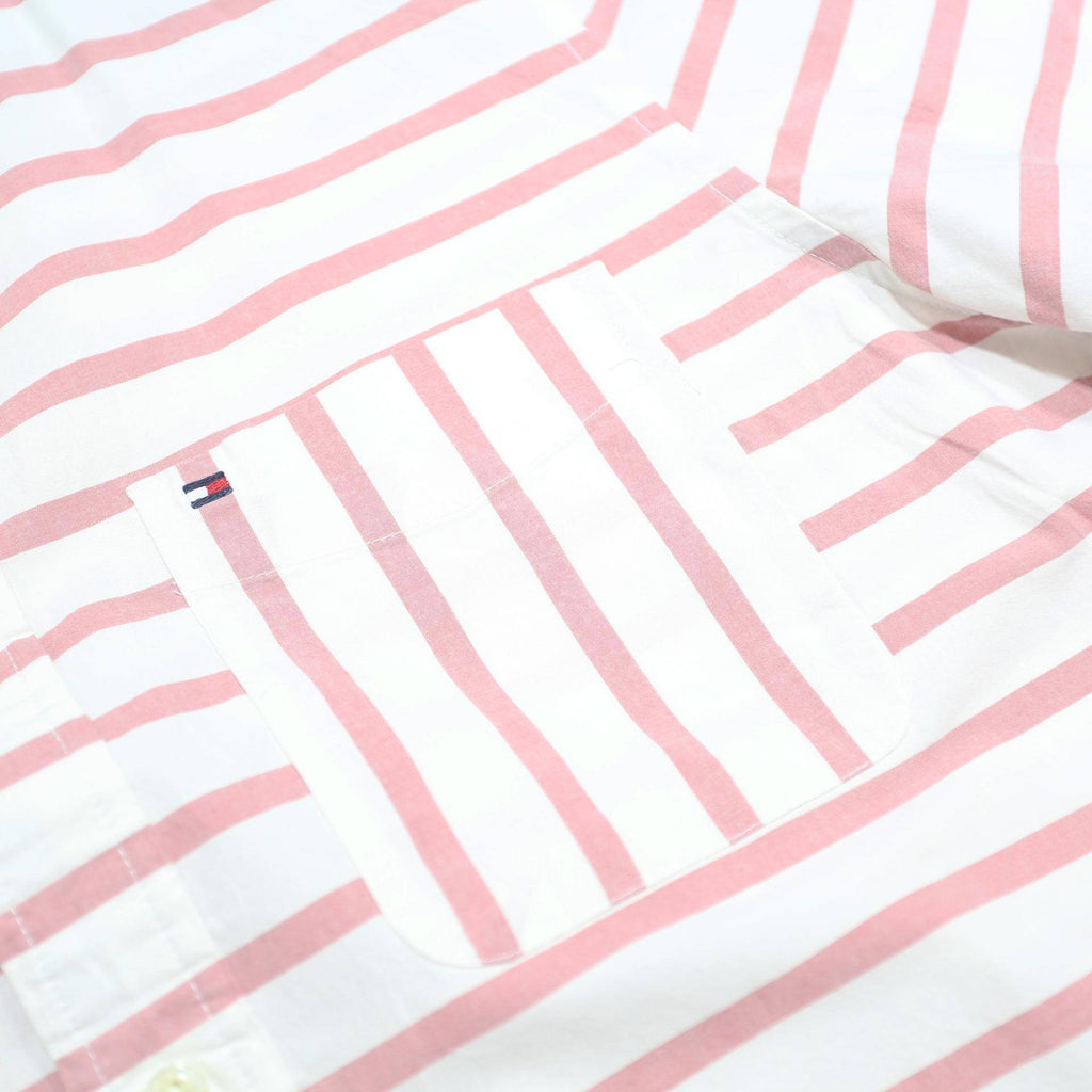 TOMMY HILFIGER Mens White & Pink Striped Shirt M Casual Cotton Blend Short
