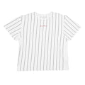 KARL KANI Mens White & Black Striped Graphic T-Shirt S Short Sleeve Crew Neck