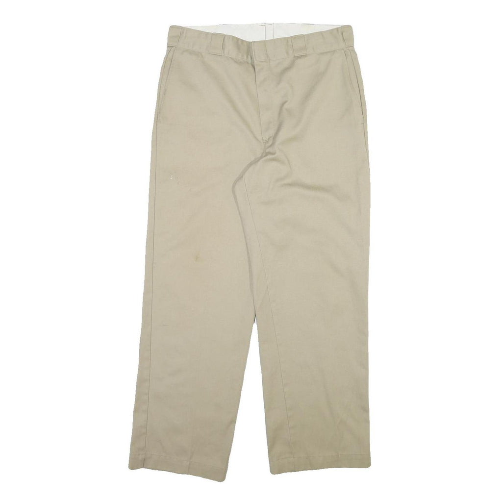 DICKIES Mens Beige Cotton Blend Regular Straight Trousers W36 L30 Workwear Zip