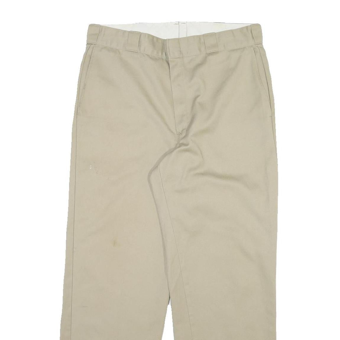 DICKIES Mens Beige Cotton Blend Regular Straight Trousers W36 L30 Workwear Zip