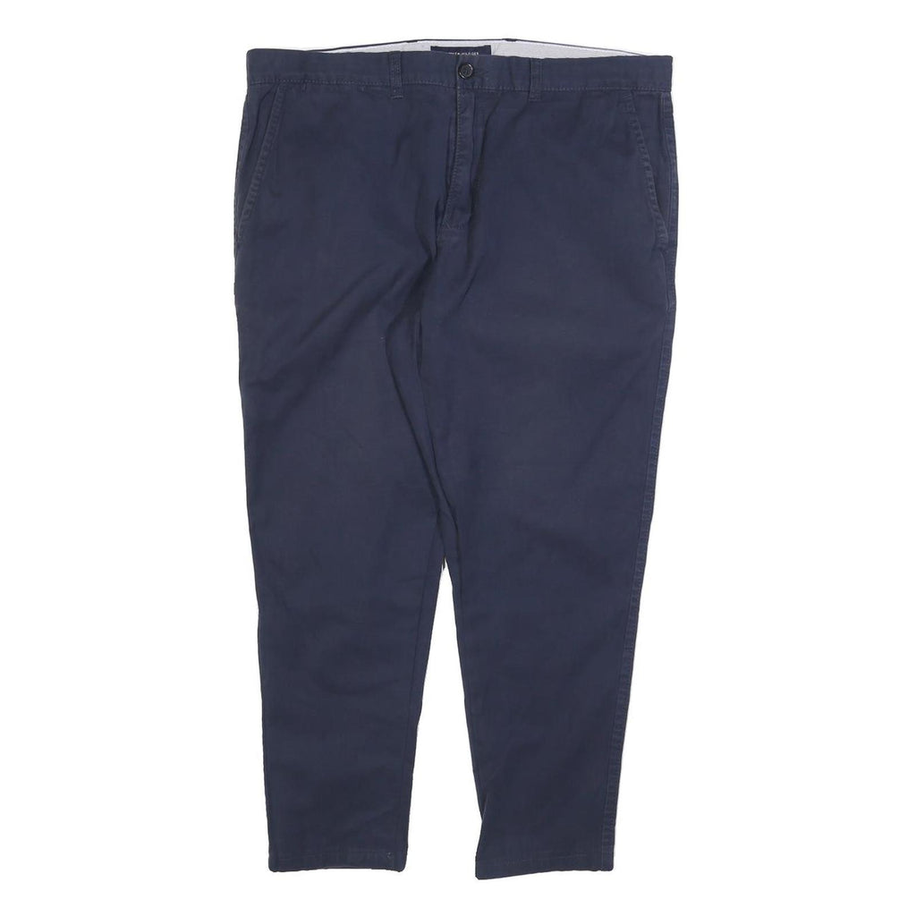 TOMMY HILFIGER Mens Cotton Blend Navy Slim Straight Trousers W36 L26 Casual