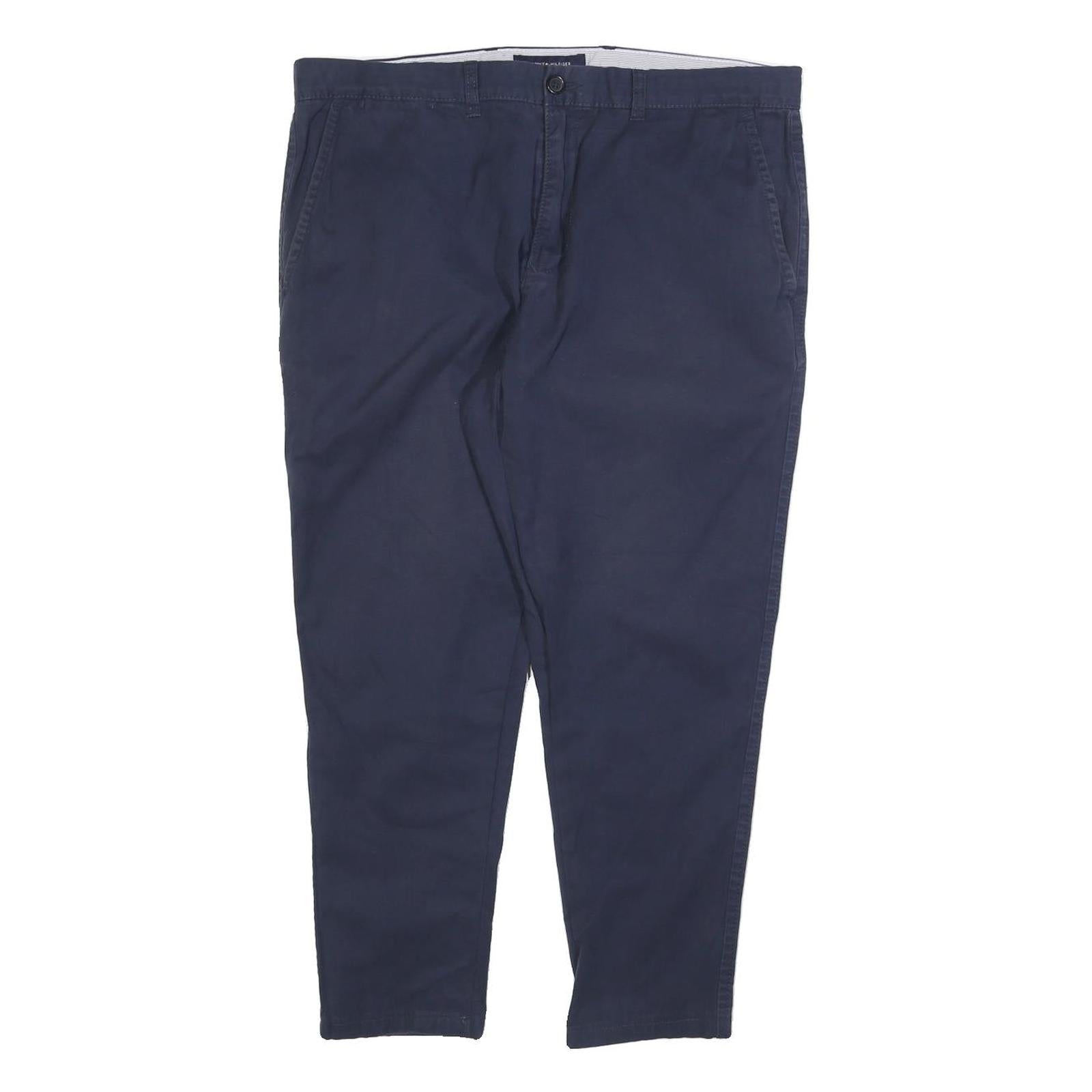 TOMMY HILFIGER Mens Cotton Blend Navy Slim Straight Trousers W36 L26 Casual