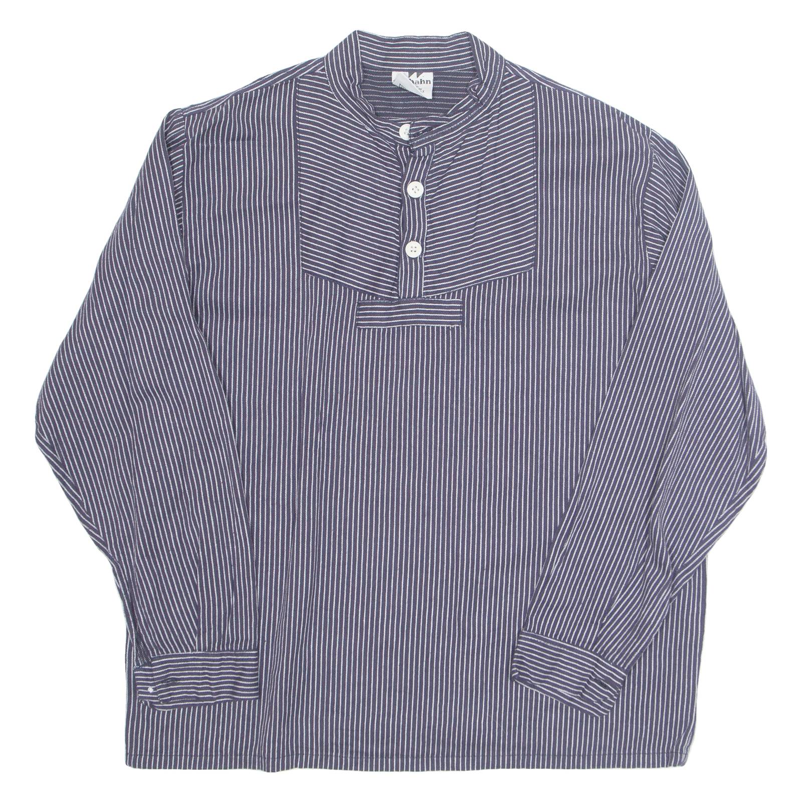 WILKHAHN Womens Printed Top Blue Button Neck Long Sleeve Striped L