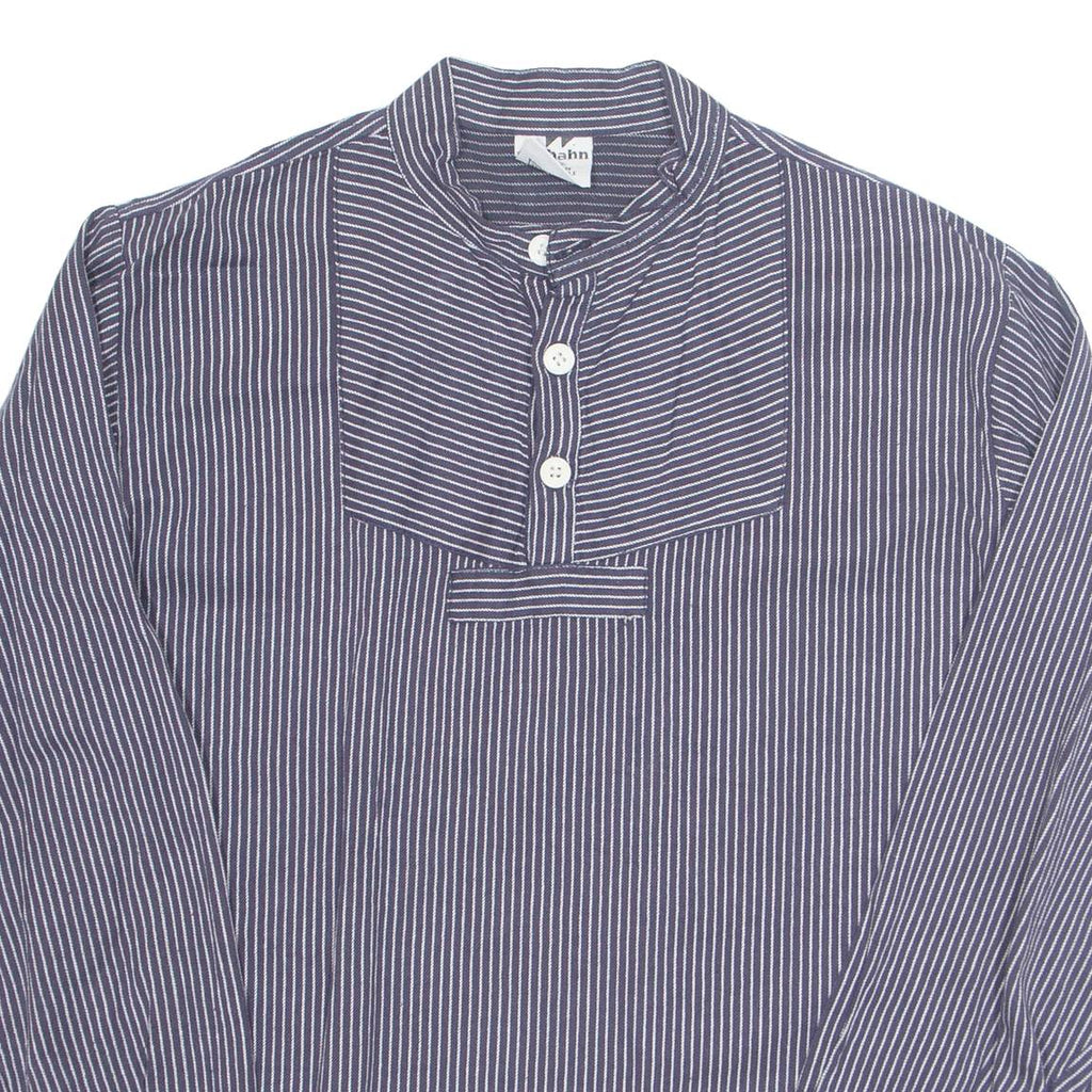 WILKHAHN Womens Printed Top Blue Button Neck Long Sleeve Striped L