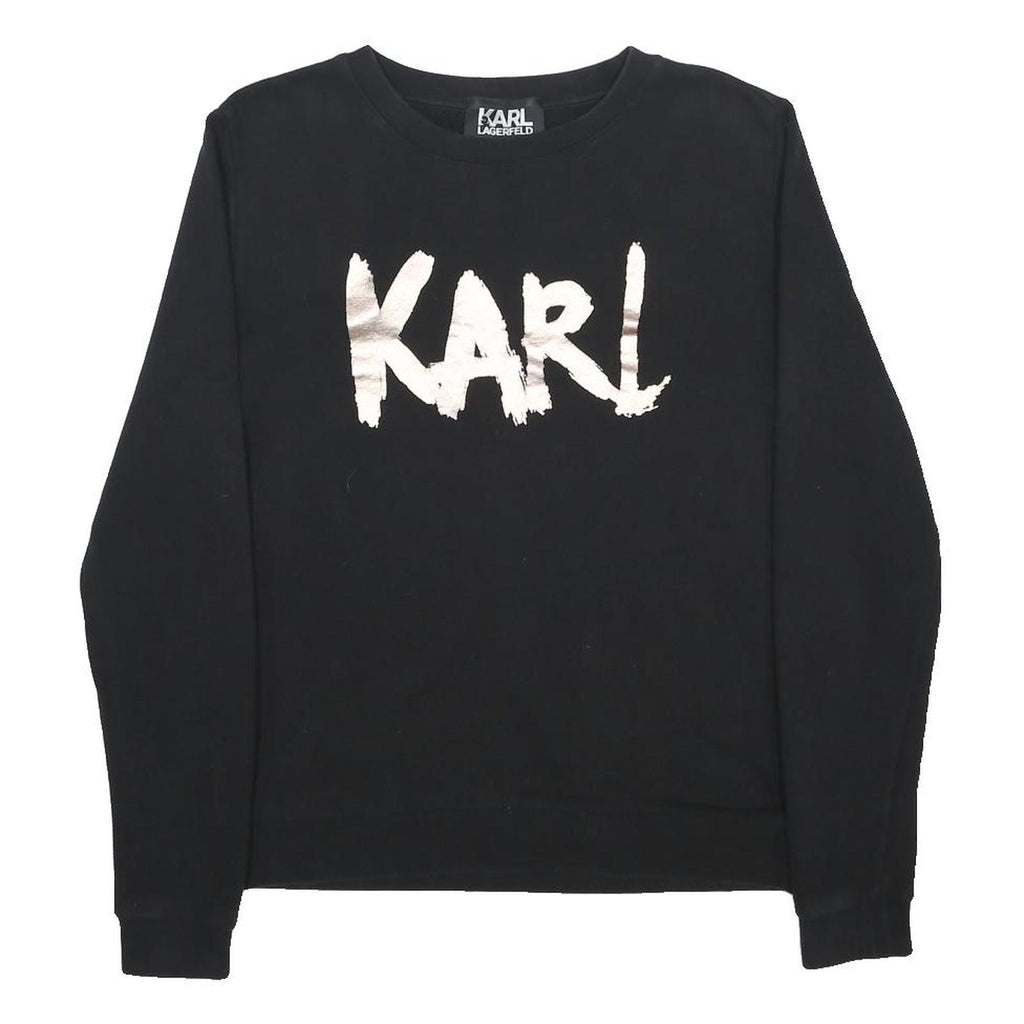 KARL LAGERFELD Womens Black Sweatshirt Crew Neck XS Logo Print Cotton Pullover