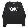 KARL LAGERFELD Womens Black Sweatshirt Crew Neck XS Logo Print Cotton Pullover