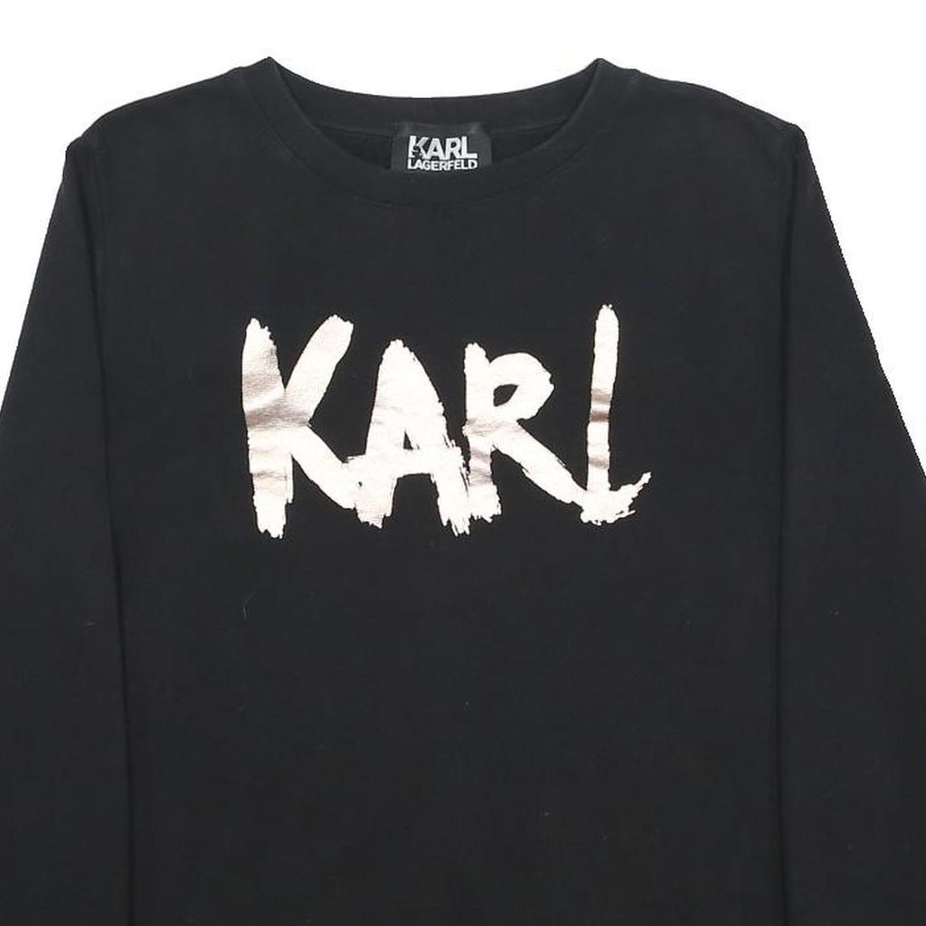 KARL LAGERFELD Womens Black Sweatshirt Crew Neck XS Logo Print Cotton Pullover