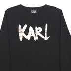 KARL LAGERFELD Womens Black Sweatshirt Crew Neck XS Logo Print Cotton Pullover