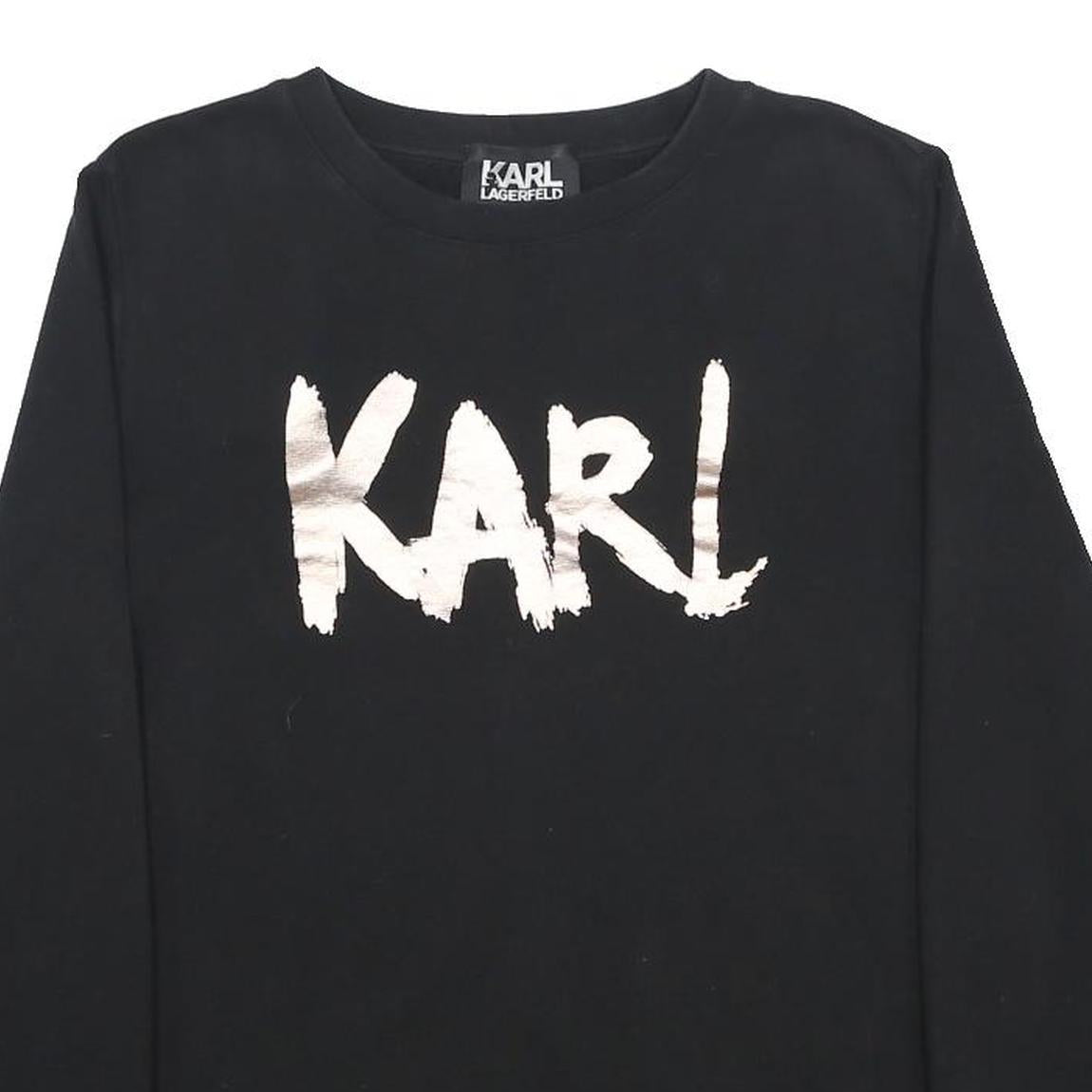 KARL LAGERFELD Womens Black Sweatshirt Crew Neck XS Logo Print Cotton Pullover
