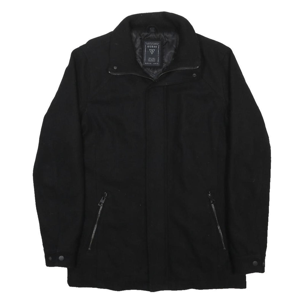 GUESS Mens Black Wool Blend Jacket S Zip Closure Classic Fit Outerwear