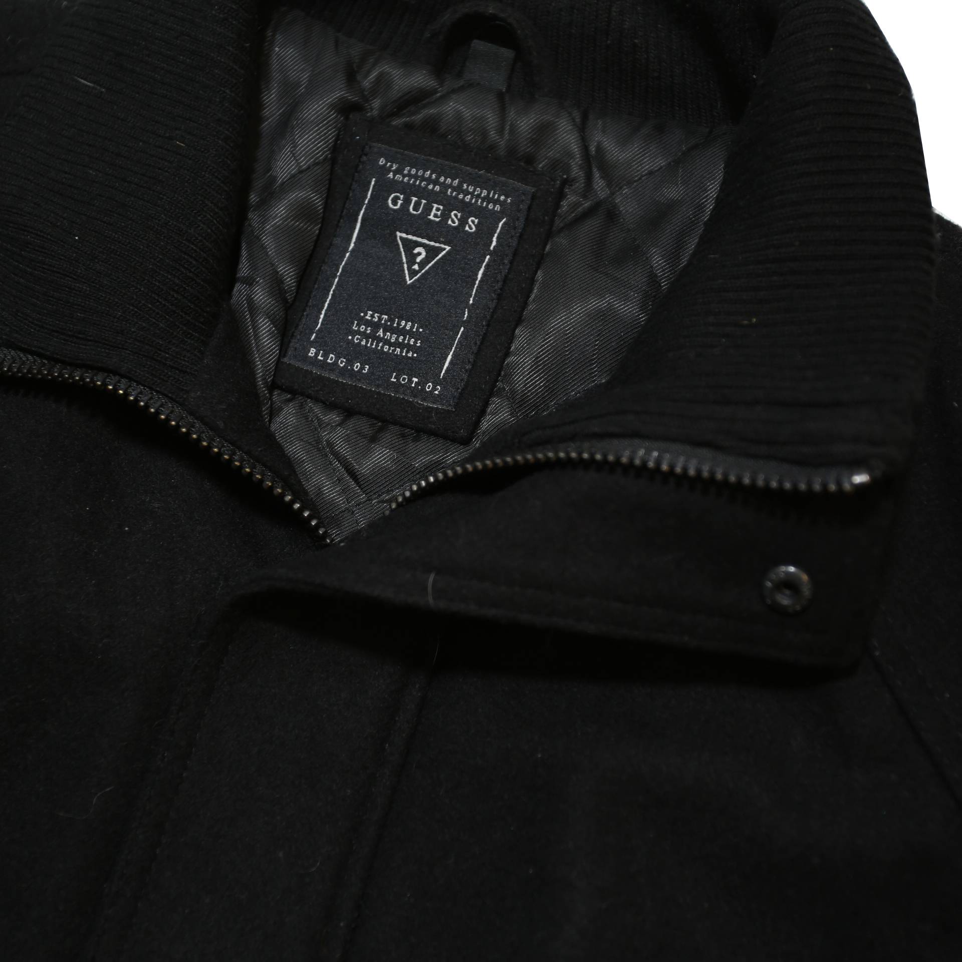 GUESS Mens Black Wool Blend Jacket S Zip Closure Classic Fit Outerwear