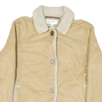 JONES NEW YORK Womens Beige Leather Button Jacket M Shearling Trim Winter