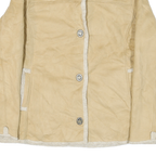 JONES NEW YORK Womens Beige Leather Button Jacket M Shearling Trim Winter