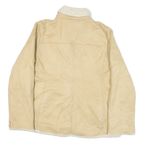 JONES NEW YORK Womens Beige Leather Button Jacket M Shearling Trim Winter