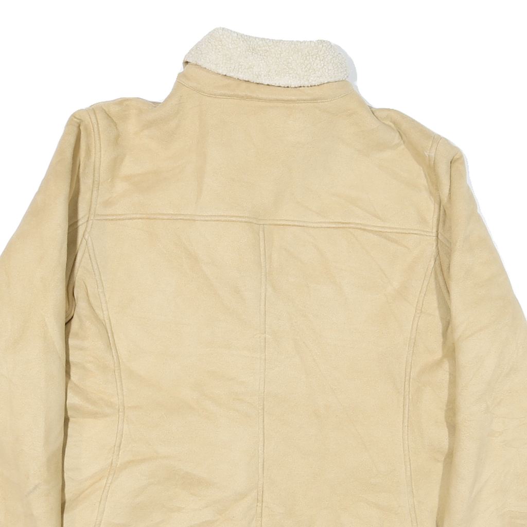 JONES NEW YORK Womens Beige Leather Button Jacket M Shearling Trim Winter