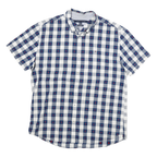 TOMMY HILFIGER Mens Blue & White Check Shirt XL Cotton Blend Short Sleeve Casual